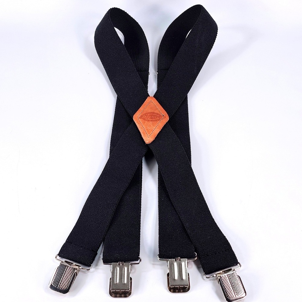 Dickies Mens Heavy Duty Work Suspenders Black Adjustable X-Back Metal Clips 1.5"